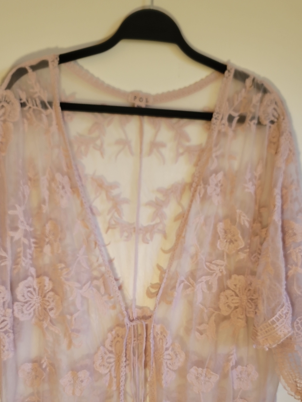 POL Blush Pink Sheer Floral Lace Kimono Robe